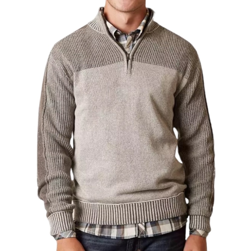 J.B. Holt Quarter Zip Mock Neck Gatlinburg Sweater Heathered Knit Color Block M